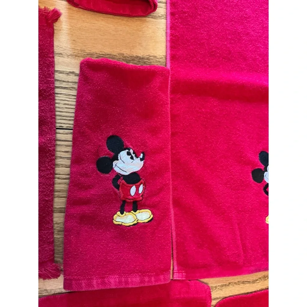Vintage Mickey Mouse Red Bath Towel Set 9 Piece Disney Embroidered Cotton Terry